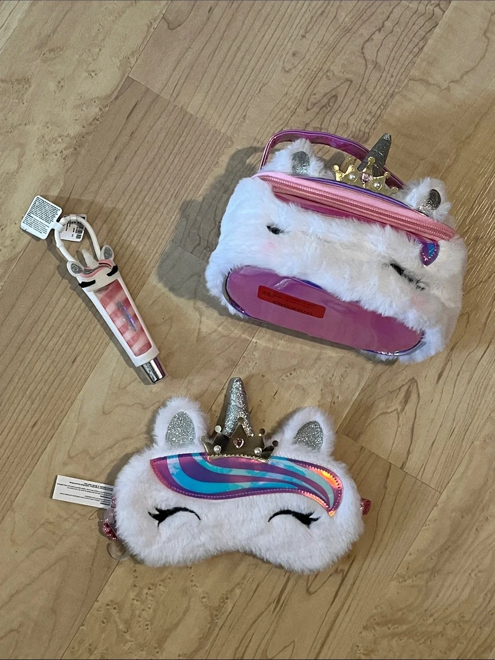 Claire’s 🦄 Unicorn 3-Piece Bundle | Cosmetic Bag Sleep Mask & Lip Gloss NWT